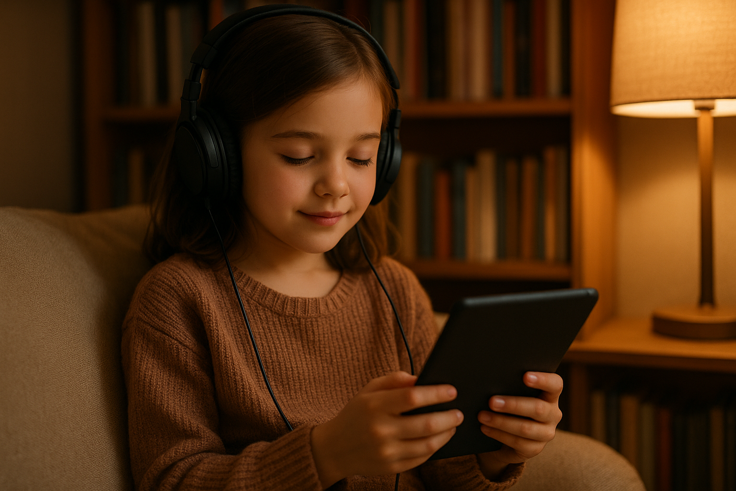 girl reading an audio book