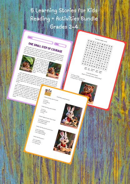 Kids Printable Worksheets Bundle | 5 Social Emotional Learning Stories & Reading Activities (Grades 2–4)