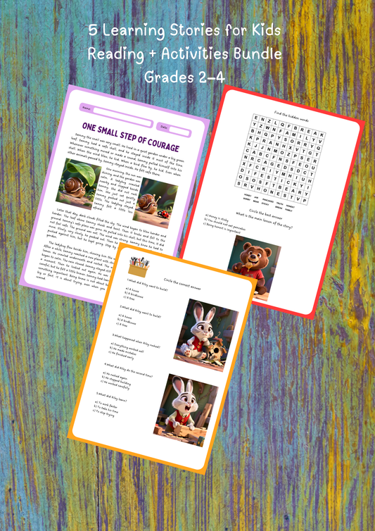 Kids Printable Worksheets Bundle | 5 Social Emotional Learning Stories & Reading Activities (Grades 2–4)