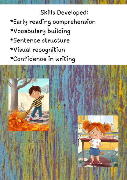Read, Match & Build Sentences | Short Stories Worksheets with Illustrations | Grade 1–2 Literacy Activities | Printable PDF