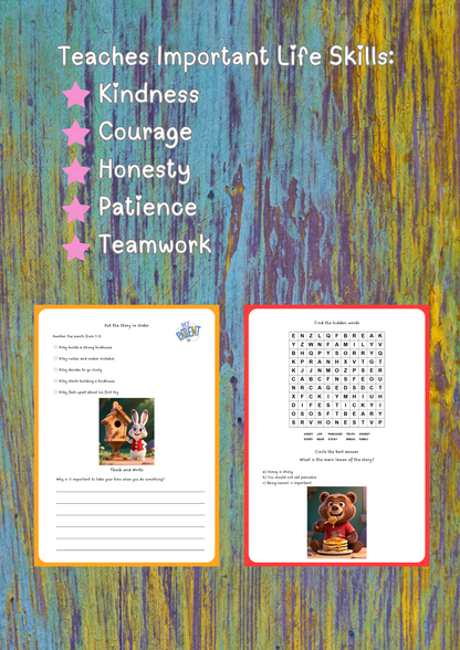 Kids Printable Worksheets Bundle | 5 Social Emotional Learning Stories & Reading Activities (Grades 2–4)