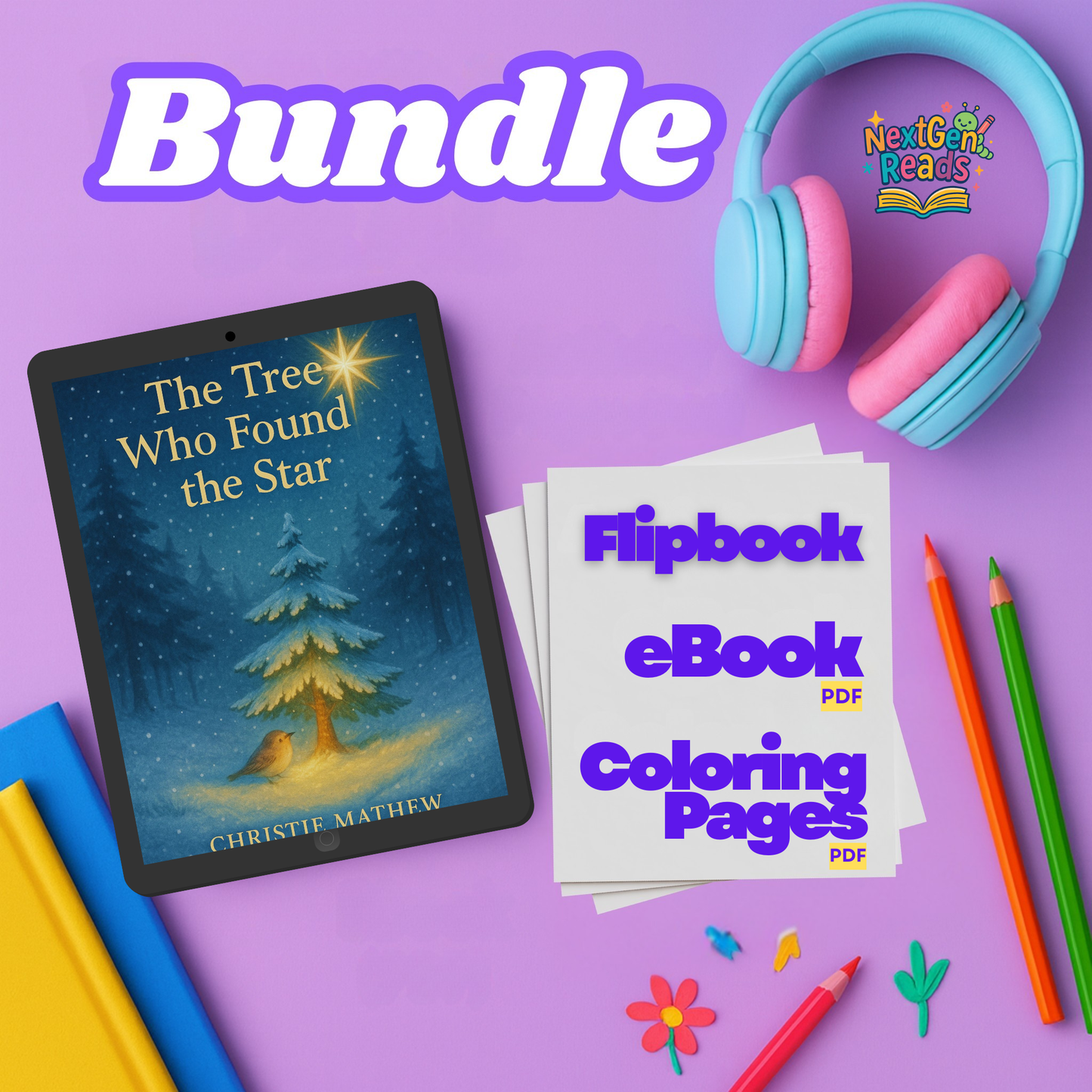 The Tree Who Found the Star Bundle | Christmas Flipbook + eBook PDF + 10 Coloring Pages | Christmas Story Ages 4-6